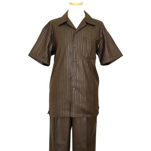 Pronti Chocolate Brown Shadow Stripes Microfiber Blend 2 PC Outfit SP5899-1